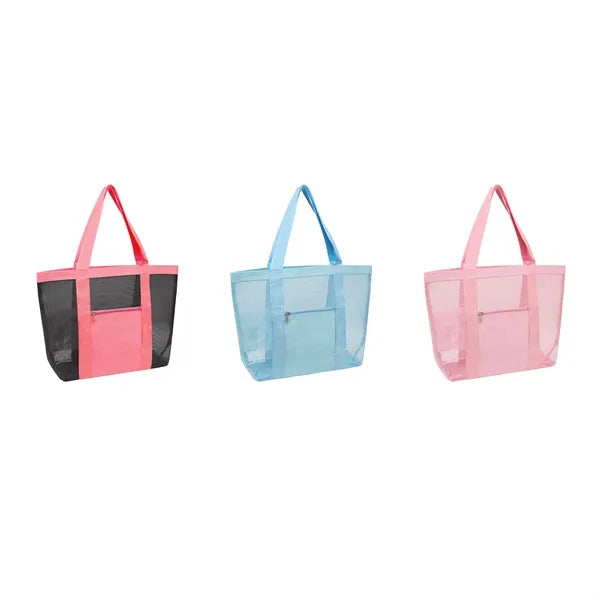 Large Mesh Beach Tote Bag With Pockets & Cup Holders