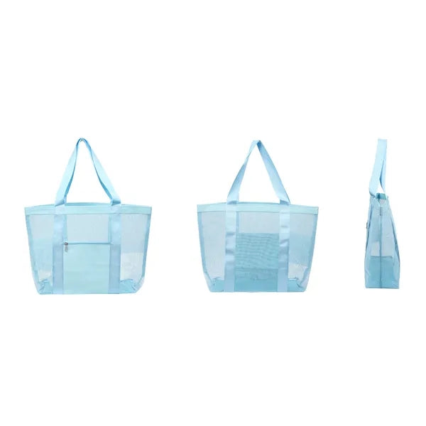 Large Mesh Beach Tote Bag With Pockets & Cup Holders