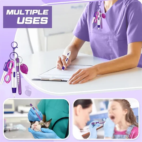 6 pcs nurse pen set with LED flashlight scissors markers