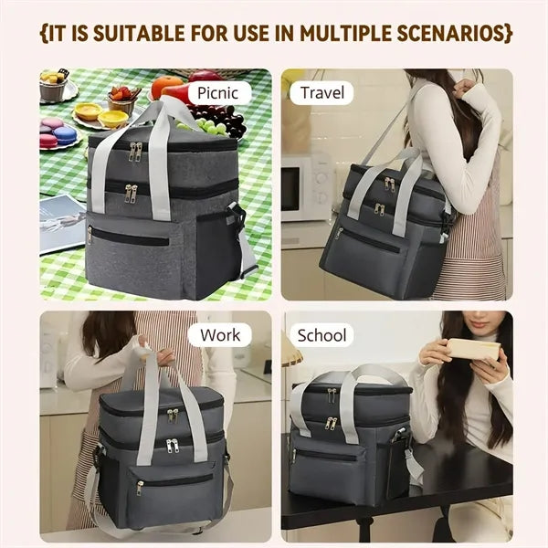 Travel Large-Capacity Insulated Double-Layer Lunch Box Bag