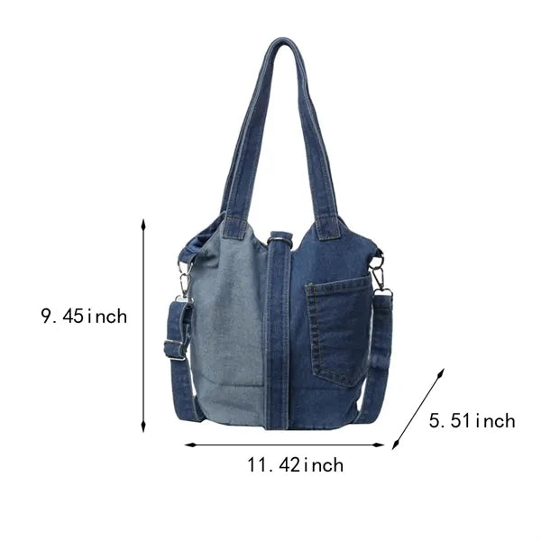 Stylish portable casual shoulder crossbody denim bucket bag