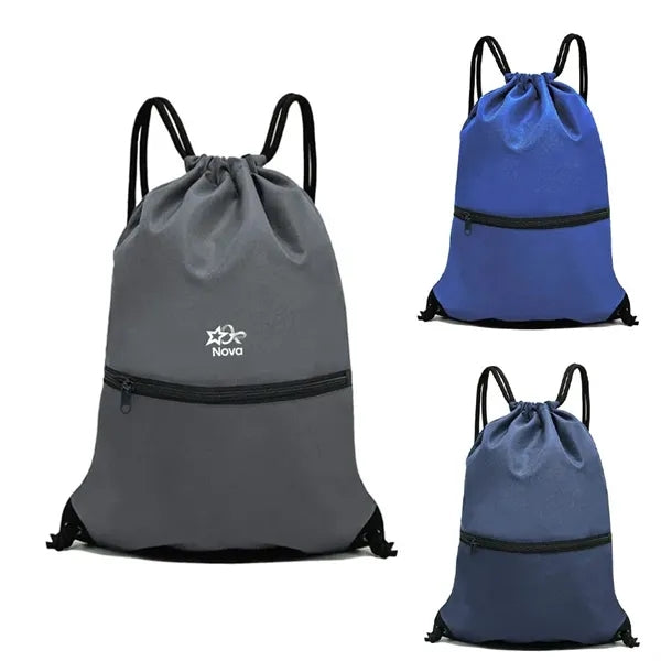 Sporty Drawstring Gym Sackpack with Zipper Pocket