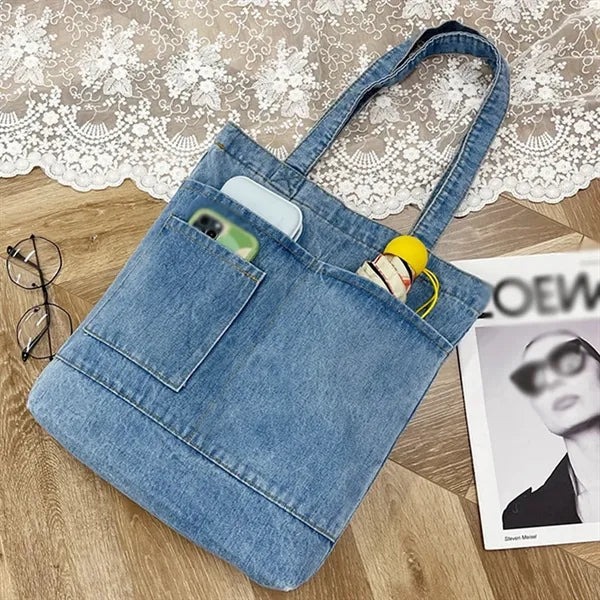 Large capacity casual handbag denim crossbody shoulder bag