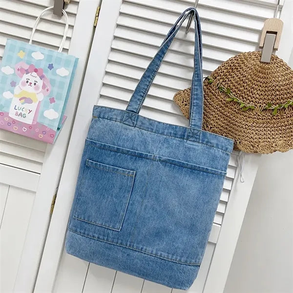 Large capacity casual handbag denim crossbody shoulder bag