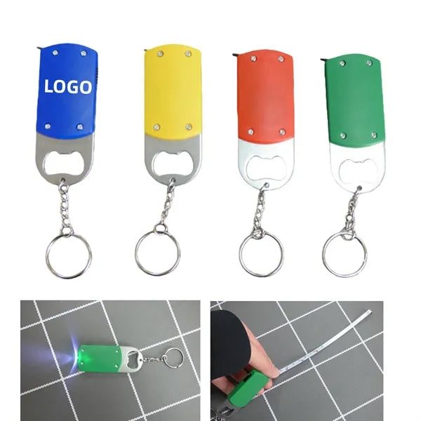 3-in-1 Tape Measure, Bottle Opener, Flashlight Keycha