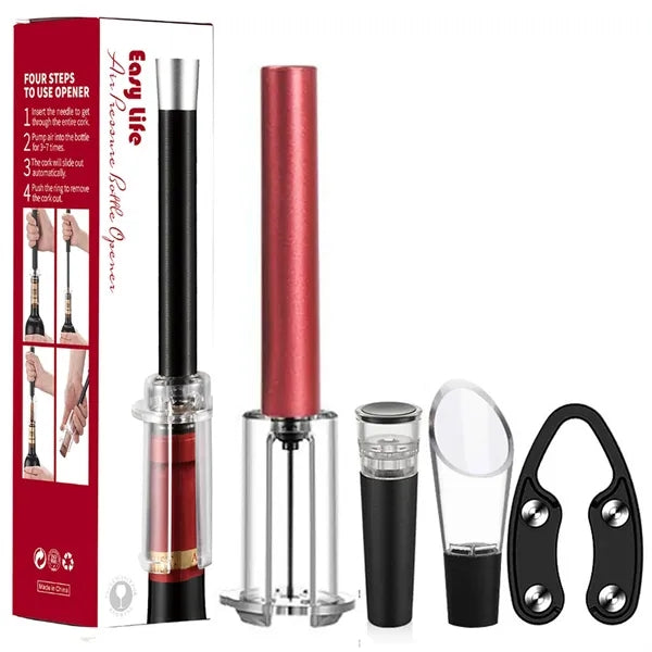 Air Pressure Pump Wine Opener Set With Foil Cutters
