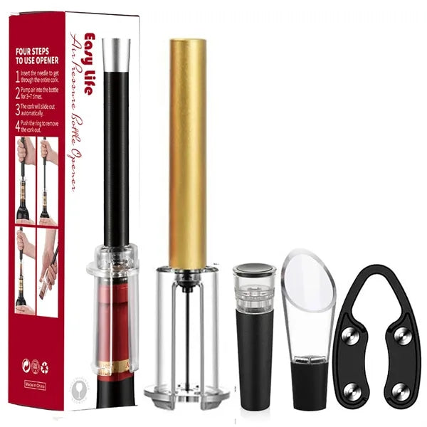 Air Pressure Pump Wine Opener Set With Foil Cutters