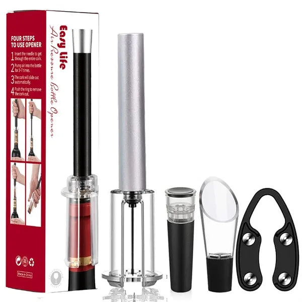 Air Pressure Pump Wine Opener Set With Foil Cutters