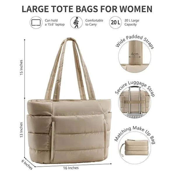 Quilted Puffer Tote Bag Spacious Stylish Durable Daily Use