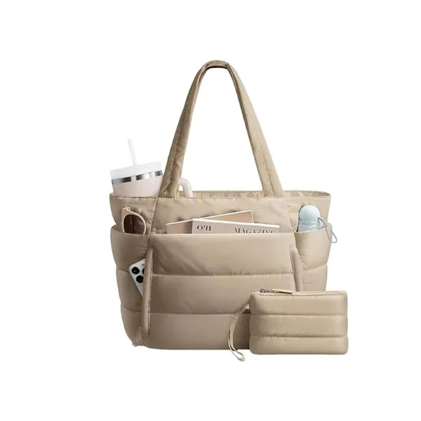 Quilted Puffer Tote Bag Spacious Stylish Durable Daily Use