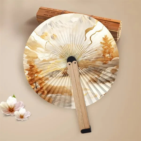 Round Paper Handheld Party Cooling Fan Gift