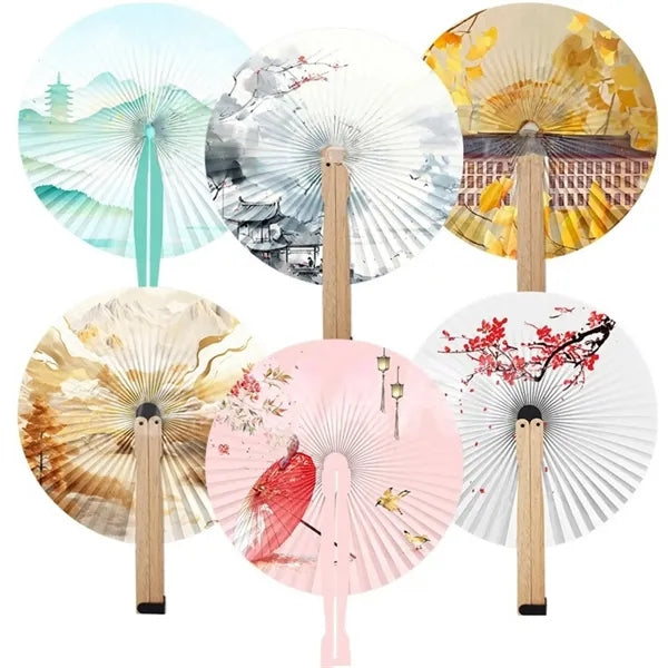 Round Paper Handheld Party Cooling Fan Gift
