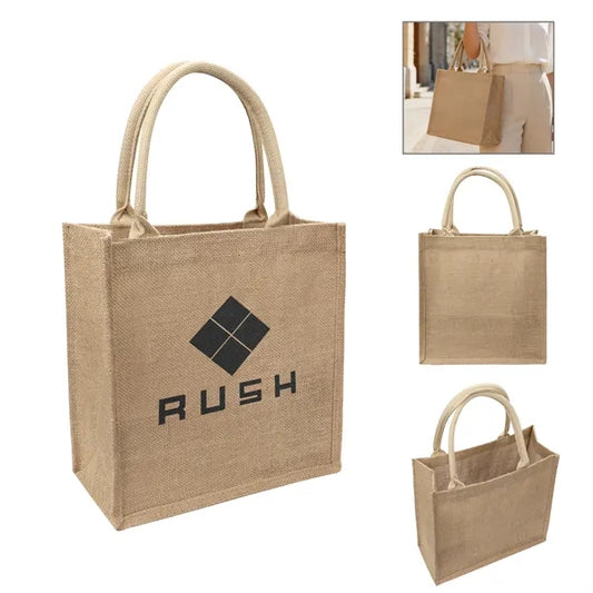 Burlap Grocery Tote Bag W/ Reinforced Handle 12.2"x10.6"x6"