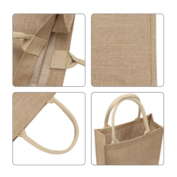 Burlap Grocery Tote Bag W/ Reinforced Handle 12.2"x10.6"x6"
