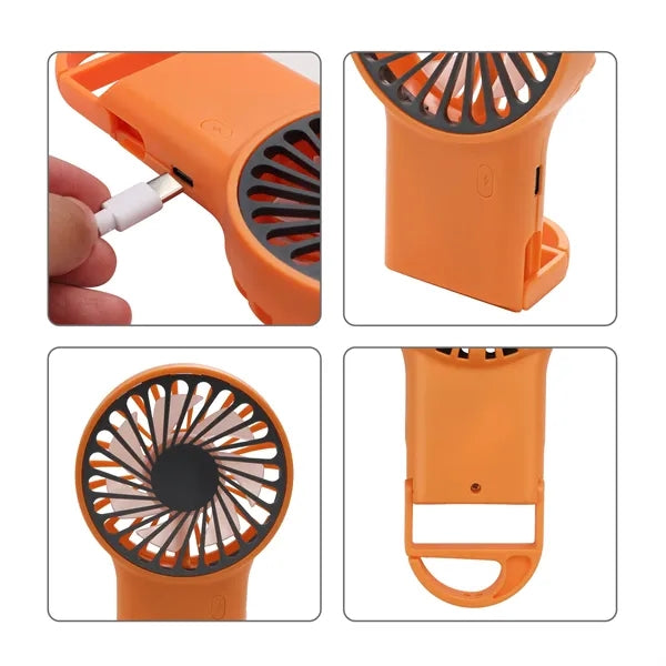 Plastic Mini Foldable Rechargeable Handheld Fan W/ Hook