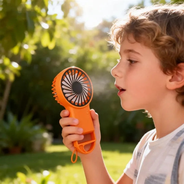 Plastic Mini Foldable Rechargeable Handheld Fan W/ Hook