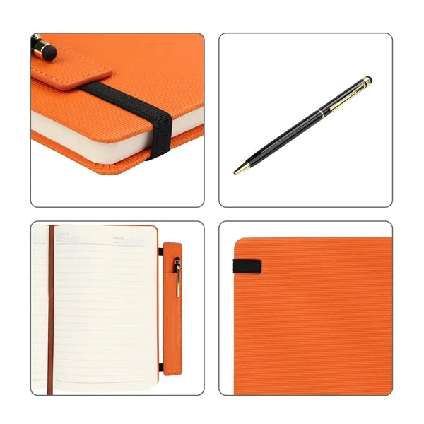 A5 Leather Hardcover Business Notebook With Multi Use Pen