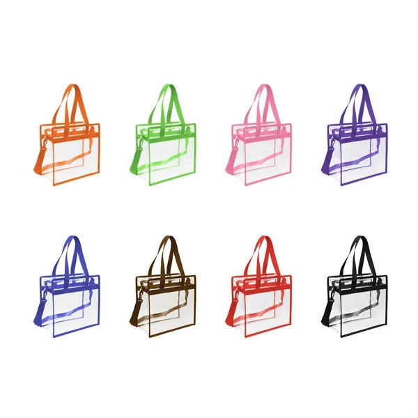 Clear PVC Stadium Tote Bag W/Zipper & Shoulder Strap