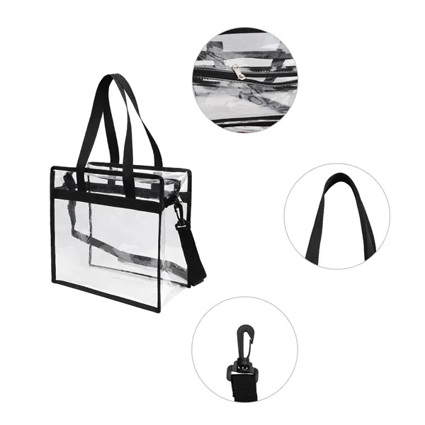 Clear PVC Stadium Tote Bag W/Zipper & Shoulder Strap