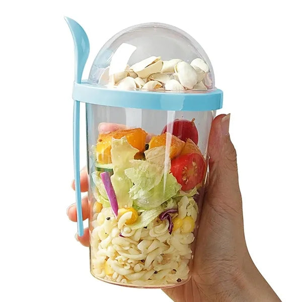 Vegetable Salad Cup with Spoon and Dressing Holder