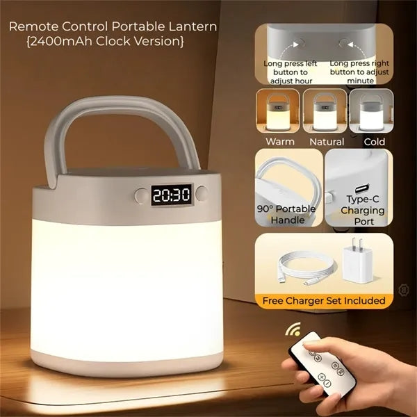 Handheld Bedside Lamp Digital Clock 3 Color Temp Night Light
