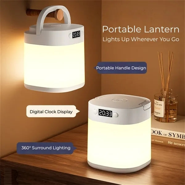 Handheld Bedside Lamp Digital Clock 3 Color Temp Night Light