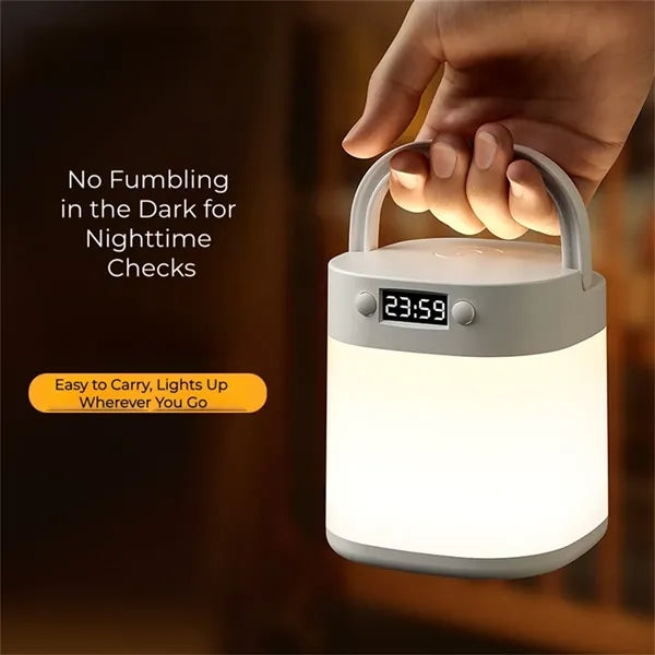 Handheld Bedside Lamp Digital Clock 3 Color Temp Night Light
