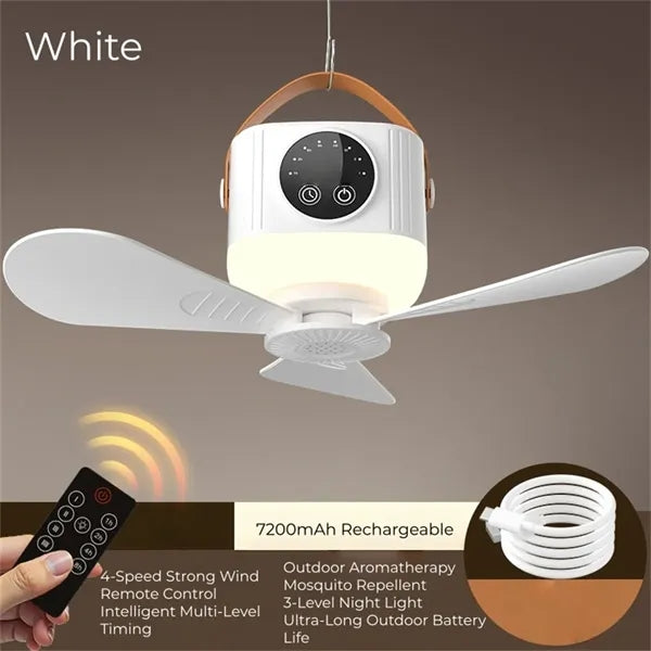 Camping Portable Hanging Fan Light 7200mAh Rechargeable