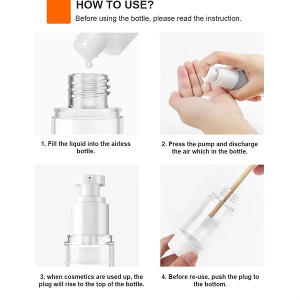 Toiletries 1 oz refillable airless pump travel bottles