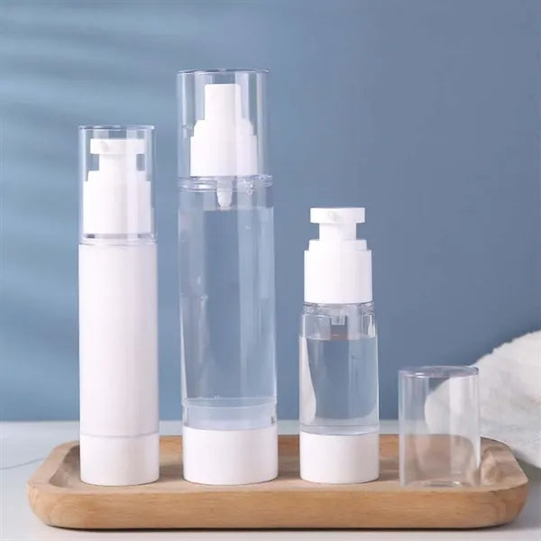 Toiletries 1 oz refillable airless pump travel bottles