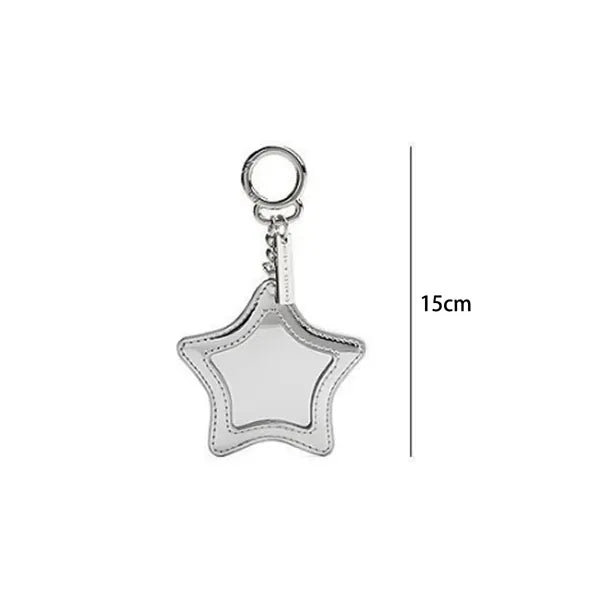 Star Shaped Leather Compact Mirror Keychain Bag Charm