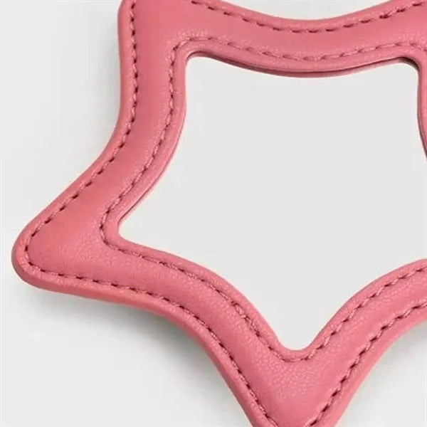 Star Shaped Leather Compact Mirror Keychain Bag Charm