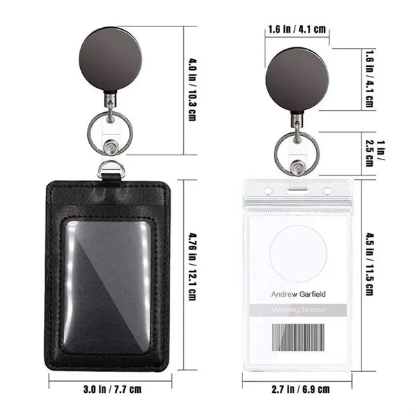 Dual Sided Leather ID Badge Holder With Clear Window