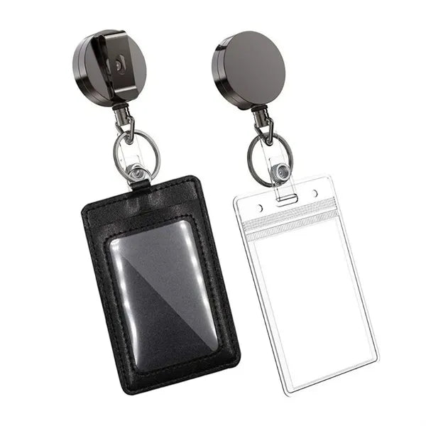Dual Sided Leather ID Badge Holder With Clear Window