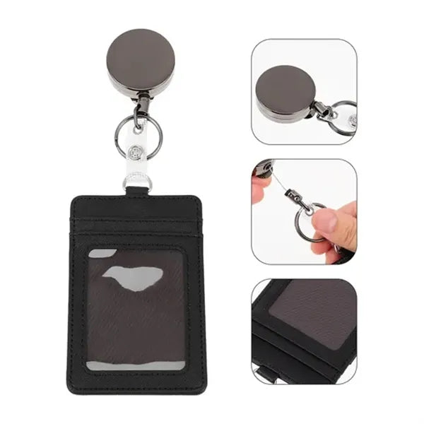 Dual Sided Leather ID Badge Holder With Clear Window