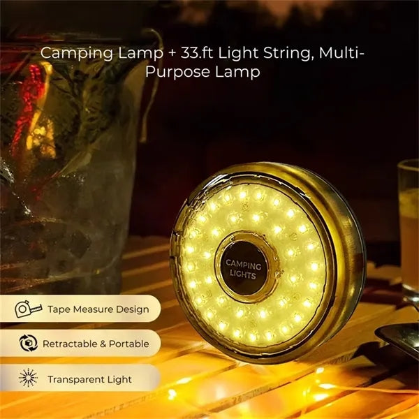 33.8ft Tape Camping Light String Rechargeable