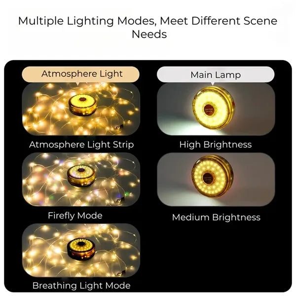 33.8ft Tape Camping Light String Rechargeable