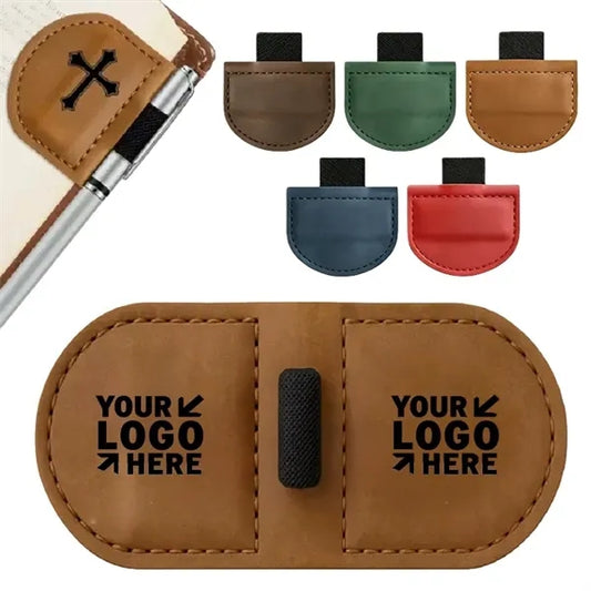 Vintage Magnetic Leather Bookmark with Pen Holder