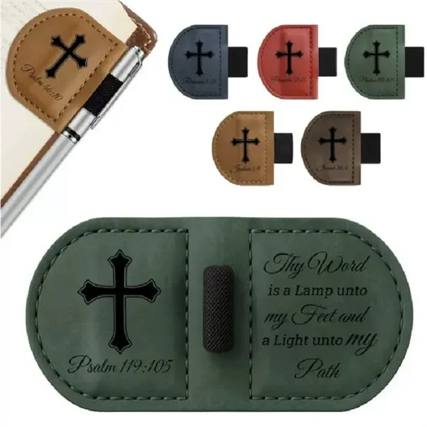Vintage Magnetic Leather Bookmark with Pen Holder