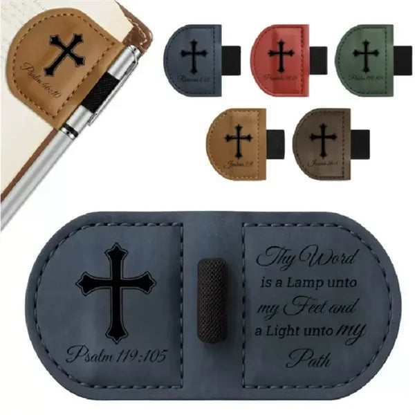 Vintage Magnetic Leather Bookmark with Pen Holder