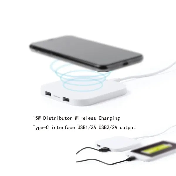 15W Eco Wireless Charger with Dual USB and Type-C Cable