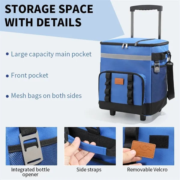 35L Insulated Rolling Cooler Bag Box with Wheels & Handle