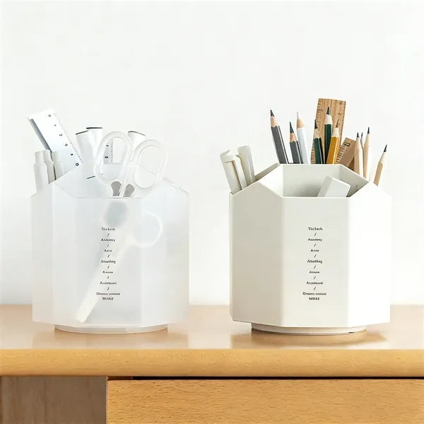 Large-Capacity 5-Grid Rotating Plastic Pen Holder
