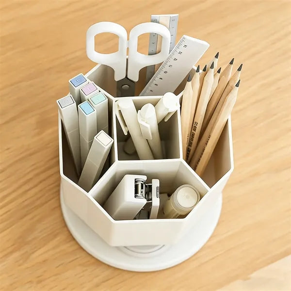 Large-Capacity 5-Grid Rotating Plastic Pen Holder
