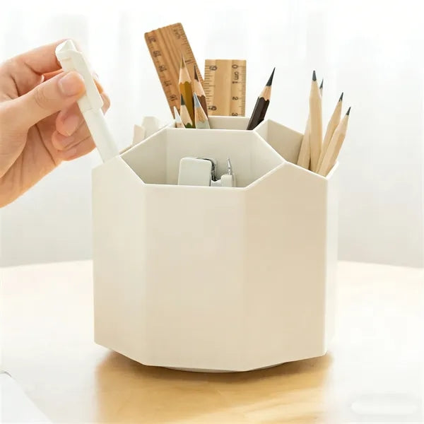 Large-Capacity 5-Grid Rotating Plastic Pen Holder