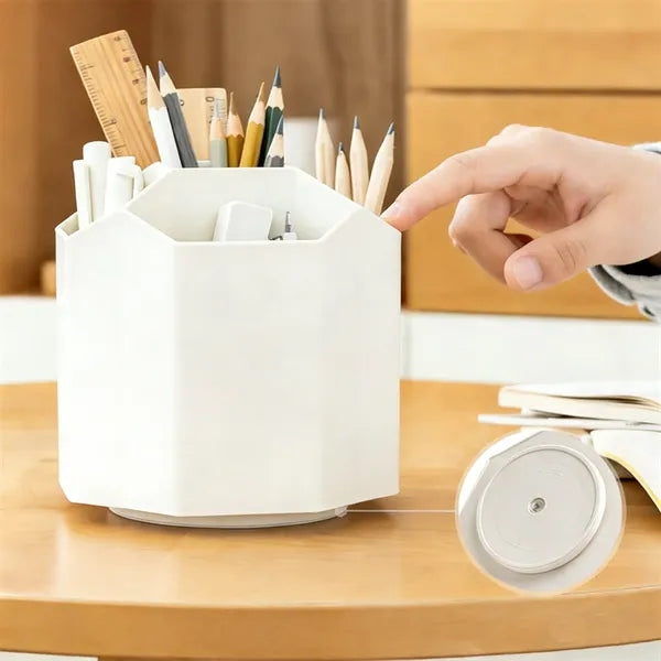 Large-Capacity 5-Grid Rotating Plastic Pen Holder