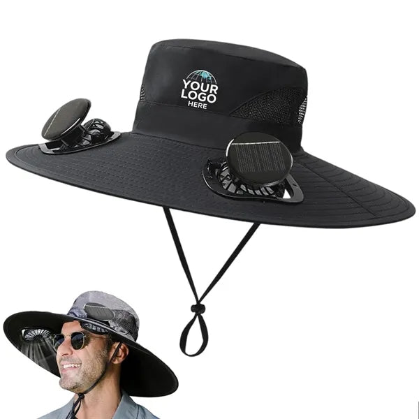 Wide Brim 2 Solar Fan Hat with Solar & USB Charging