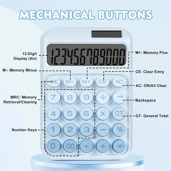 12 Digits Big Buttons Dual Power Mechanical Desk Calculator