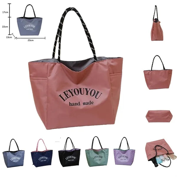 Dopamine Color-Blocking Waterproof Canvas Tote Bag