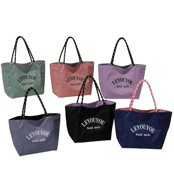 Dopamine Color-Blocking Waterproof Canvas Tote Bag